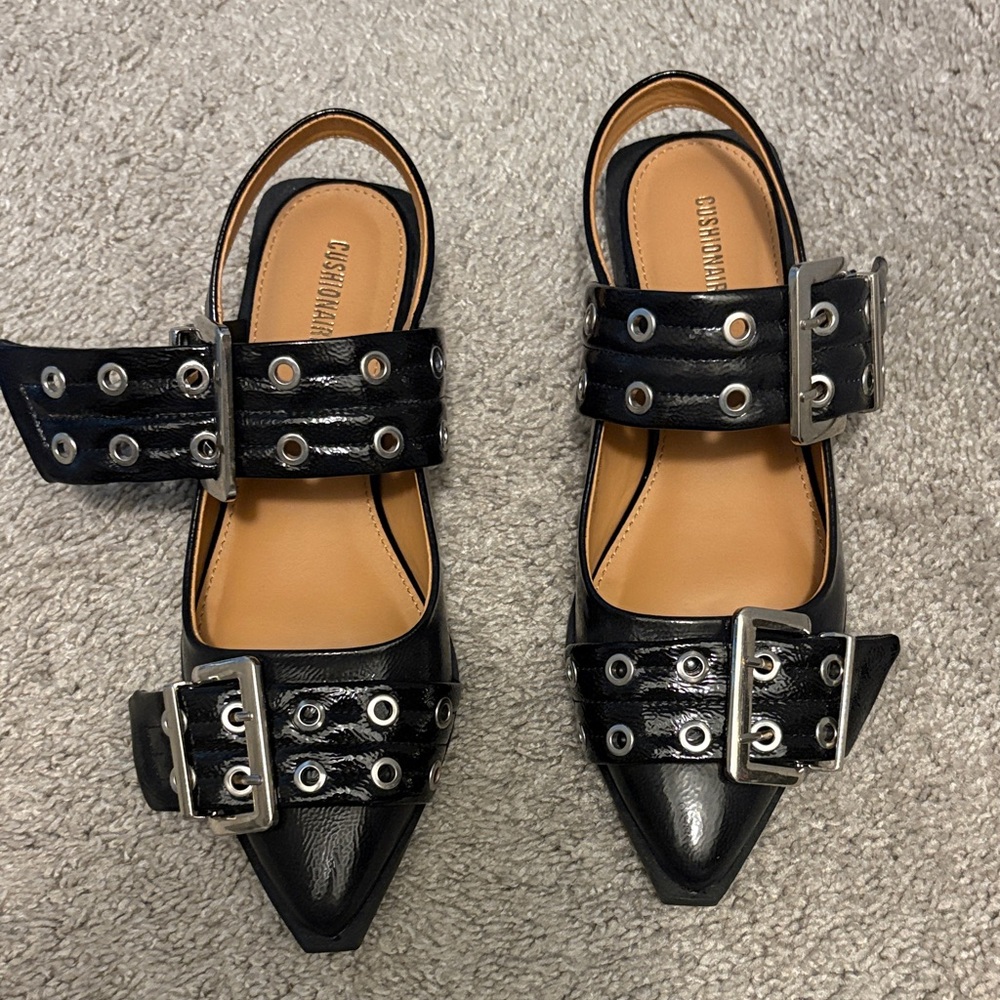 Dashon Black Buckle Flats for Women